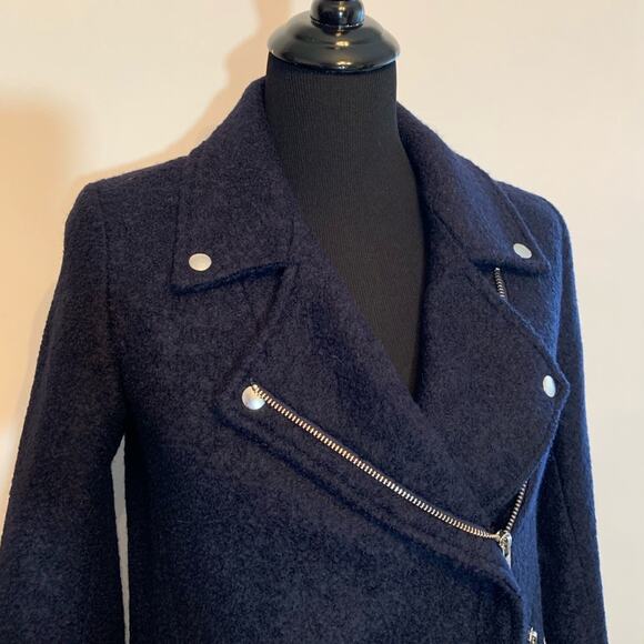 The Kooples navy blue wool blend moto biker coat size 34 or Extra Small XS - Picture 3 of 16